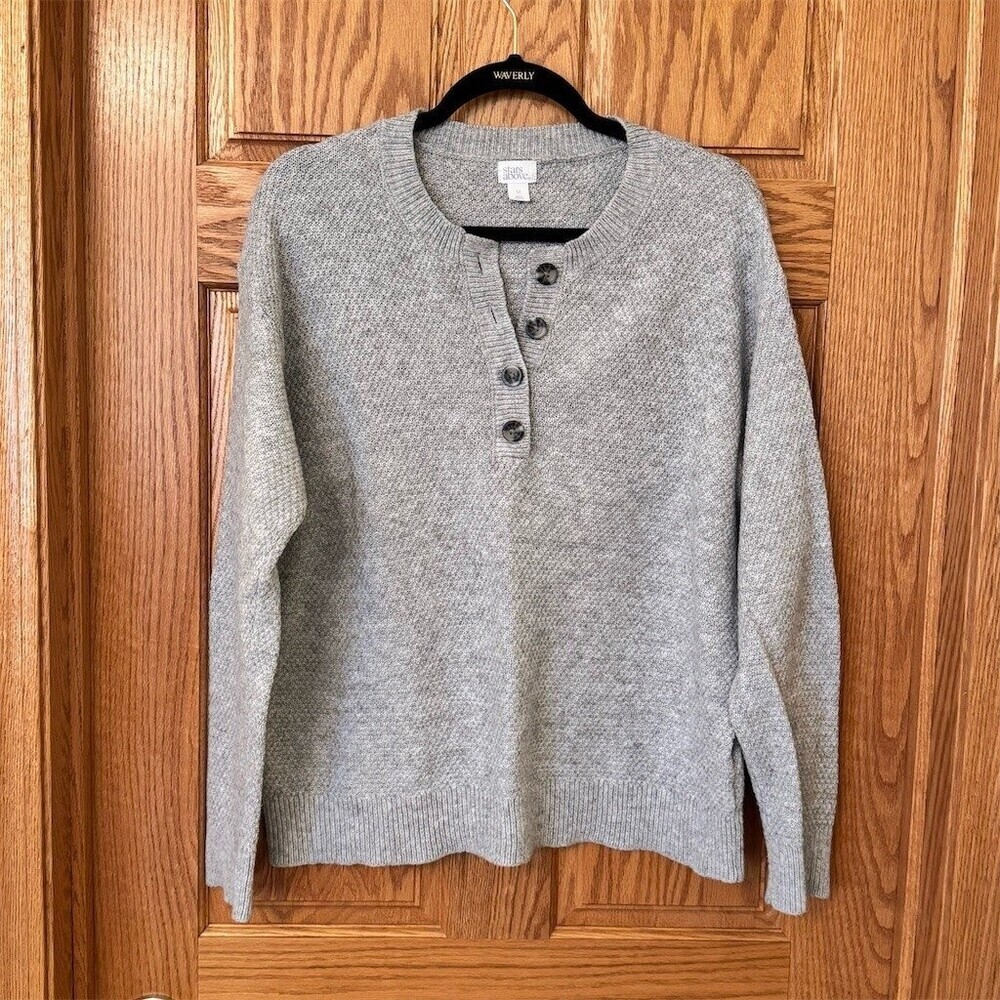 Stars Above Sweater Womens Size M Heather Gray Henley Knit Pullover Long